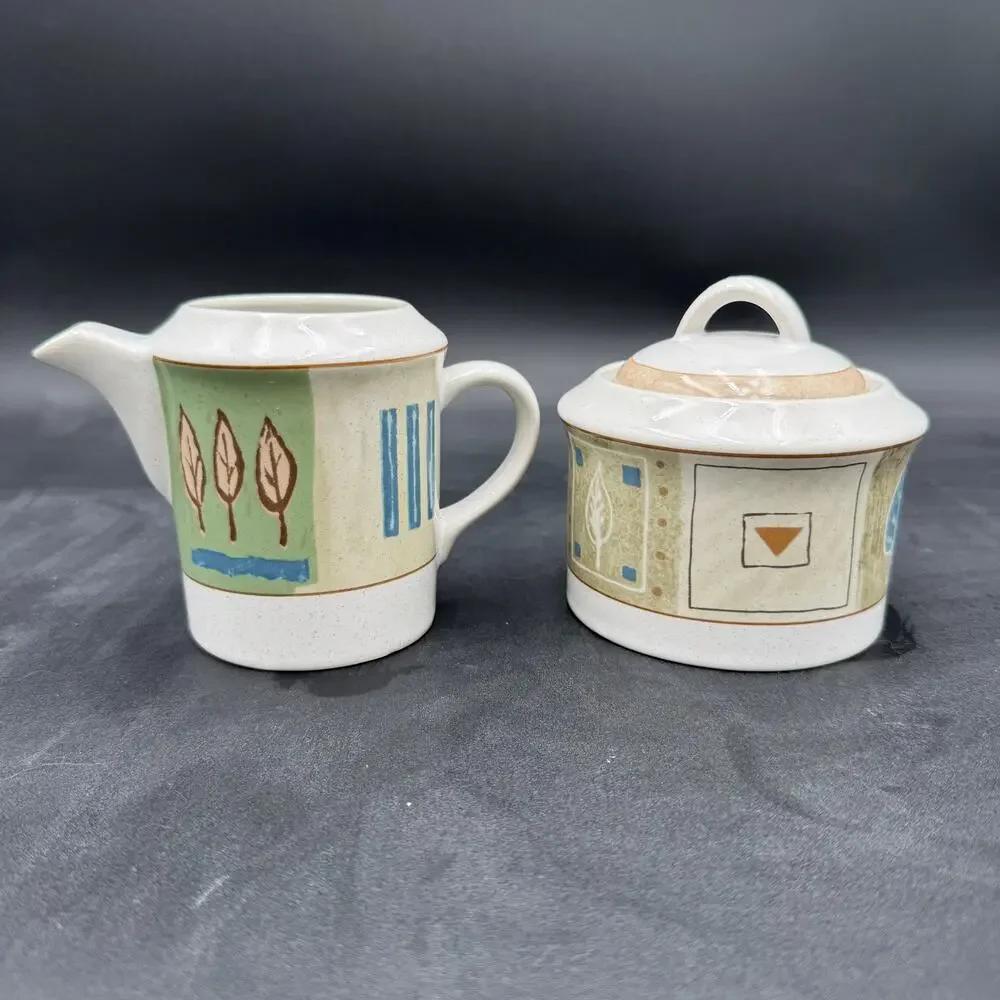 Vintage Mikasa Country Quilt Cream and Sugar Set with Lid